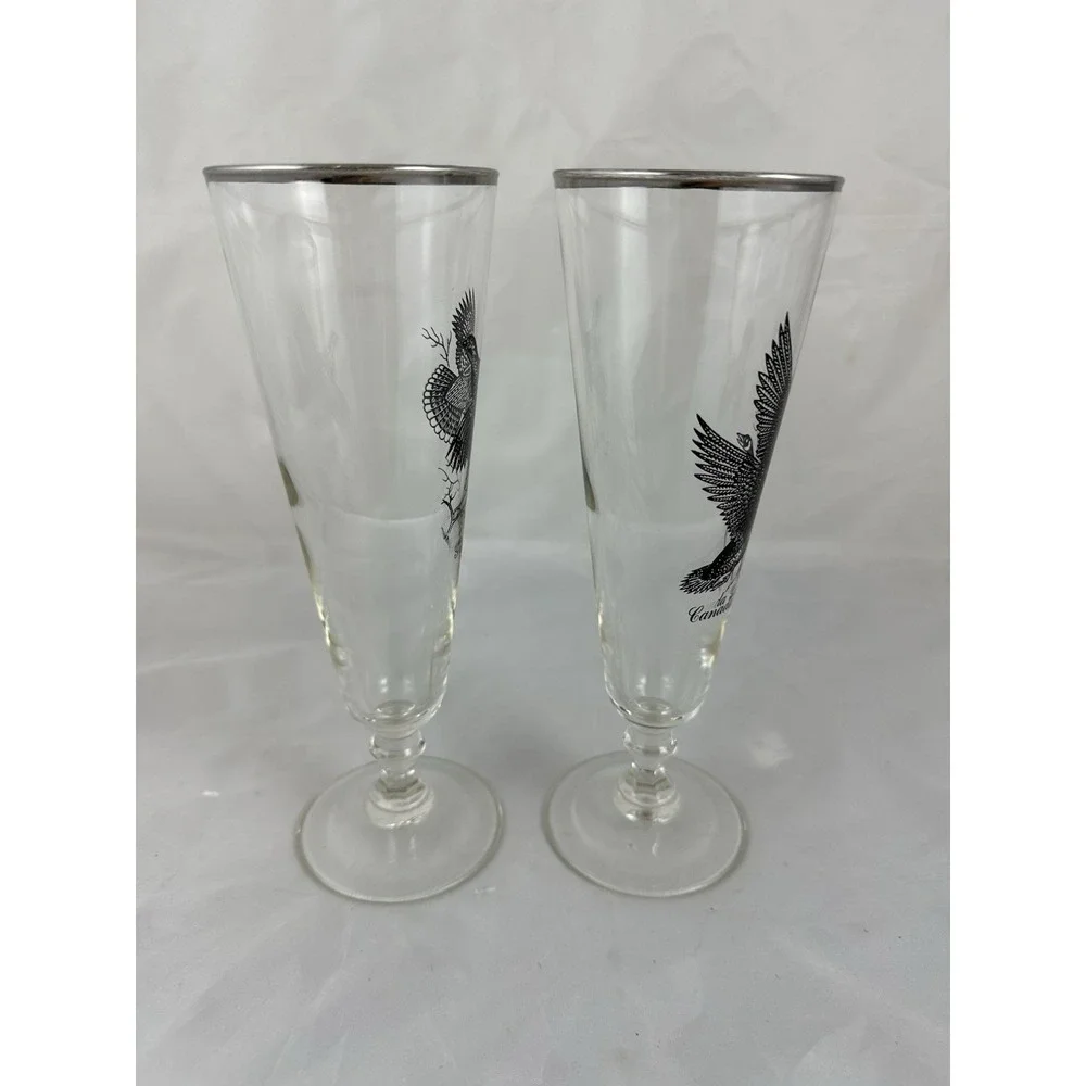 Federal Silver Rim Pilsner Glasses 12 oz Grouse Canada Goose Vtg 60s Sportsman